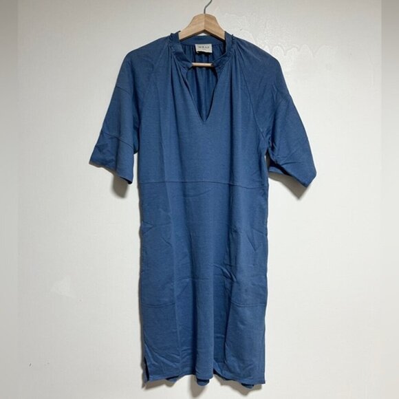 Wrap London Hemp Cotton Blue Midi Dress - Size US 6 / UK 10 - Picture 2 of 12